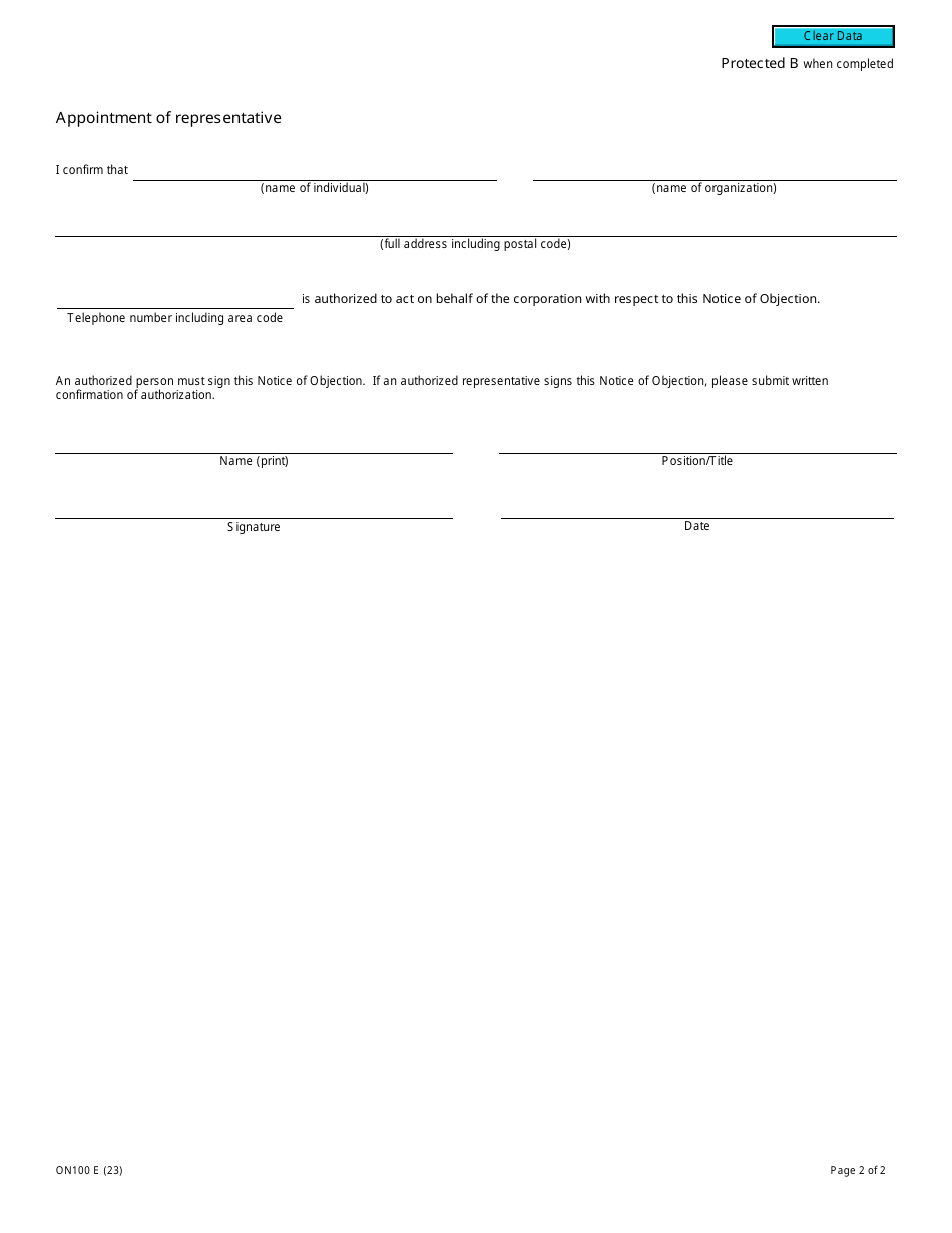 Form ON100 Notice of Objection - Ontario Corporations Tax Act - Canada, Page 2