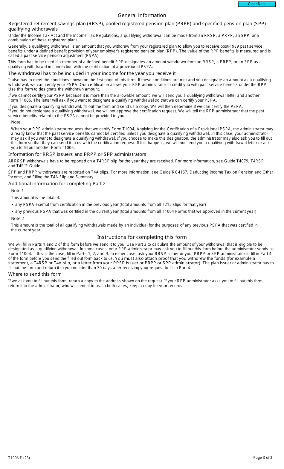 Form T1006 Designating an Rrsp, a Prpp or an Spp Withdrawal as a Qualifying Withdrawal - Canada, Page 3