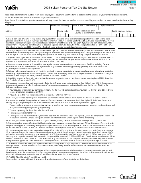 Form TD1YT 2024 Printable Pdf