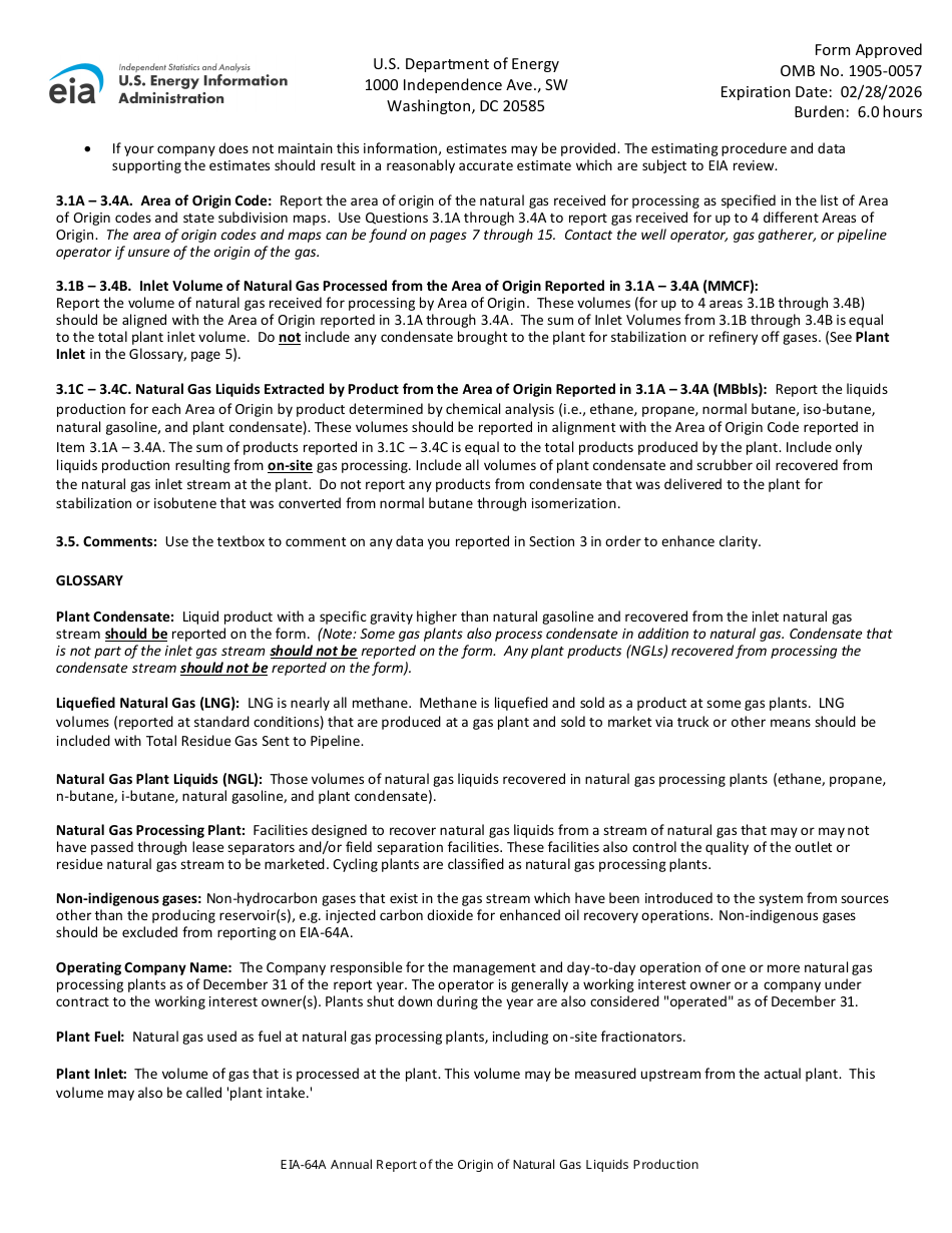 Instructions for Form EIA-64A Nnual Report of the Origin of Natural Gas Liquids, Page 6