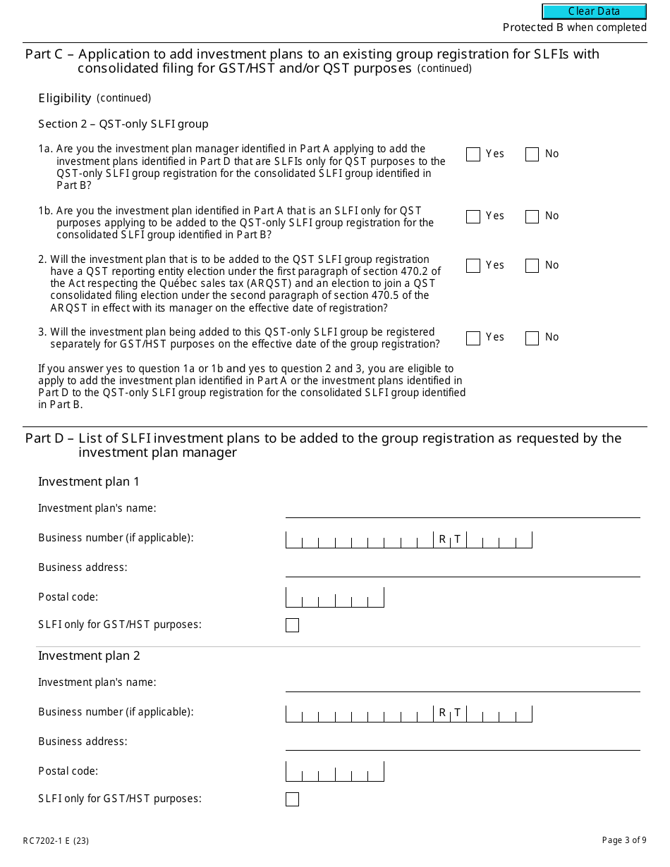 Form RC7202-1 Request to Be Added to a Group Registration for Selected Listed Financial Institutions With Consolidated Filing for Gst / Hst and Qst Purposes or Only for Qst Purposes - Canada, Page 3