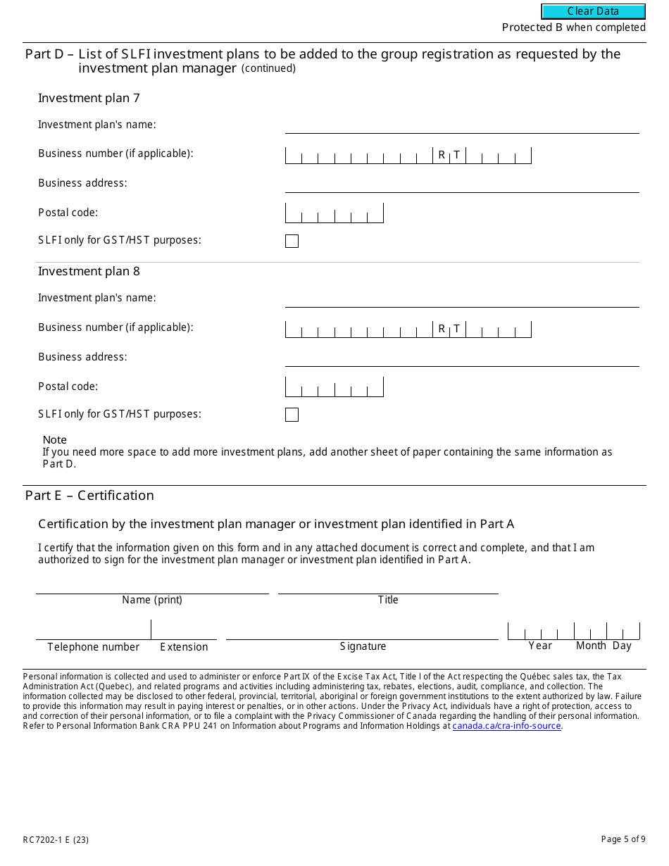 Form RC7202-1 Request to Be Added to a Group Registration for Selected Listed Financial Institutions With Consolidated Filing for Gst / Hst and Qst Purposes or Only for Qst Purposes - Canada, Page 5