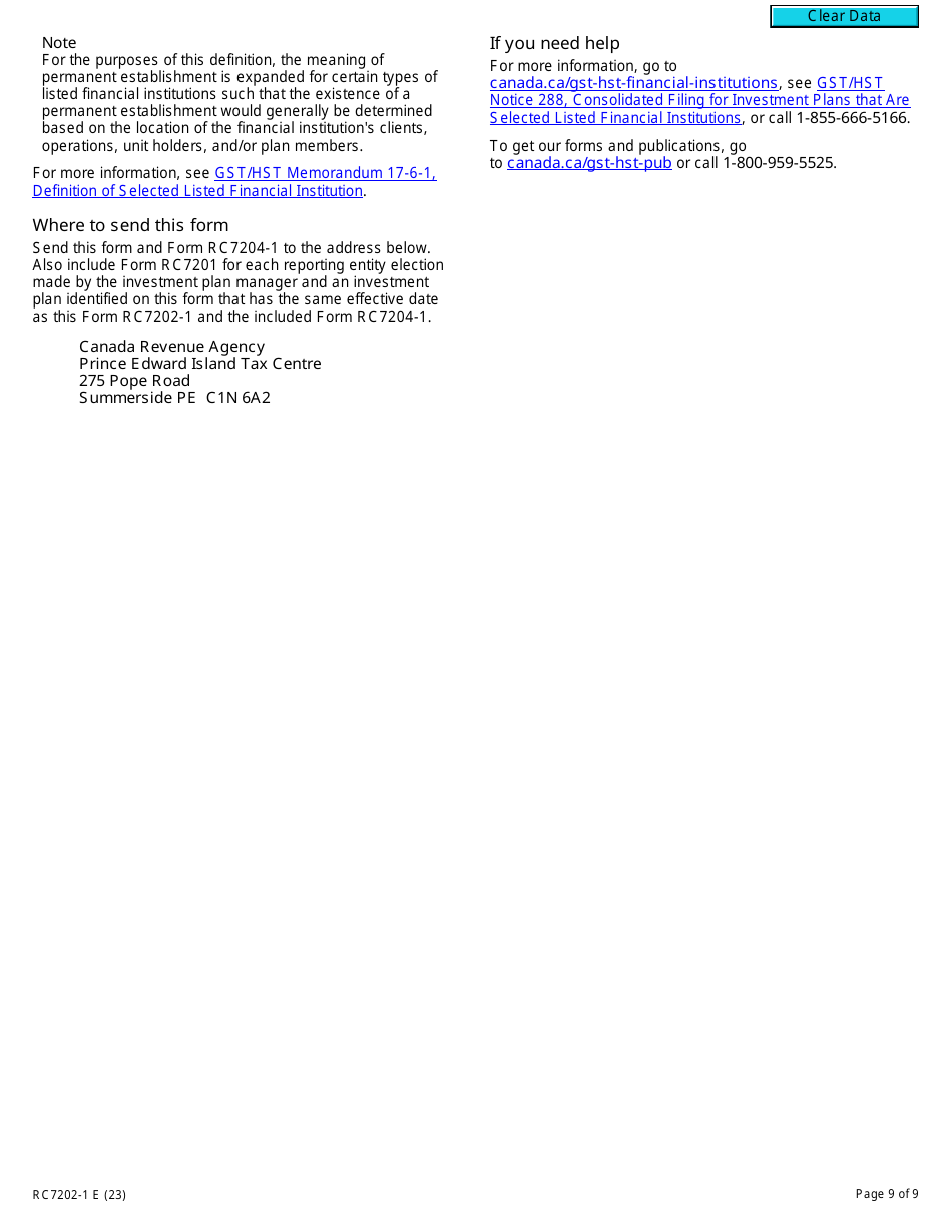 Form RC7202-1 Request to Be Added to a Group Registration for Selected Listed Financial Institutions With Consolidated Filing for Gst / Hst and Qst Purposes or Only for Qst Purposes - Canada, Page 9