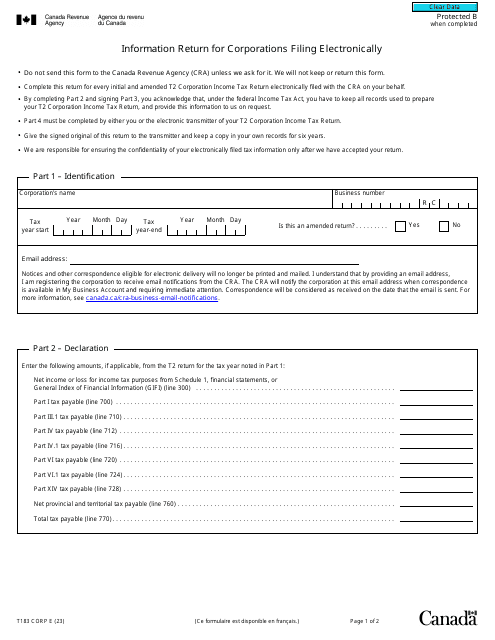 Form T183 CORP  Printable Pdf