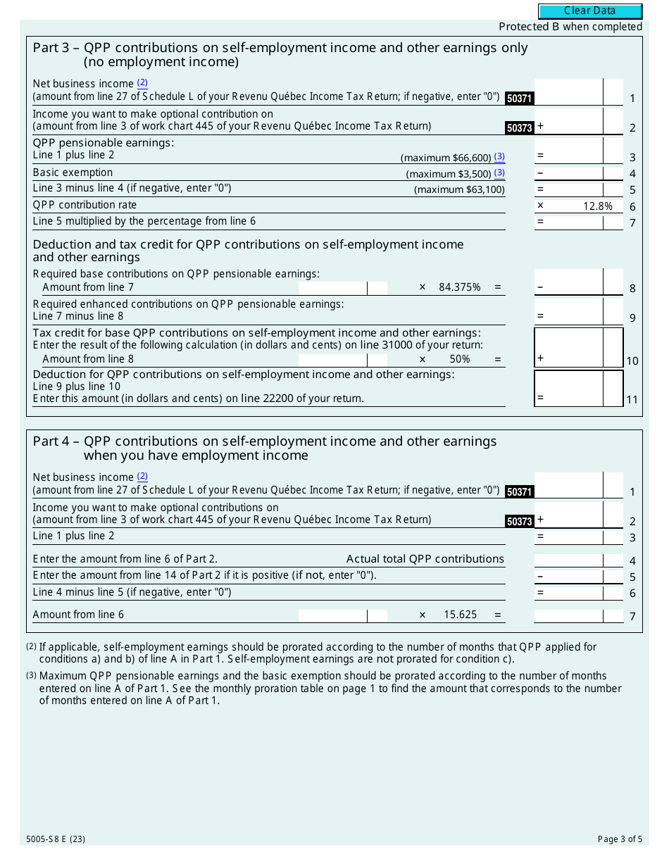 Form 5005-S8 Schedule 8 Quebec Pension Plan Contributions - Canada, Page 3