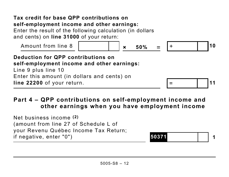 Form 5005-S8 Schedule 8 Quebec Pension Plan Contributions - Large Print - Canada, Page 12