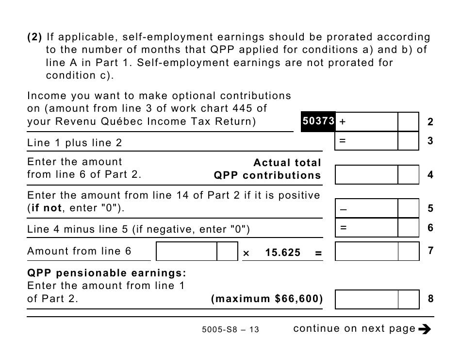 Form 5005-S8 Schedule 8 Quebec Pension Plan Contributions - Large Print - Canada, Page 13