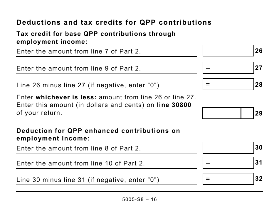 Form 5005-S8 Schedule 8 Quebec Pension Plan Contributions - Large Print - Canada, Page 16
