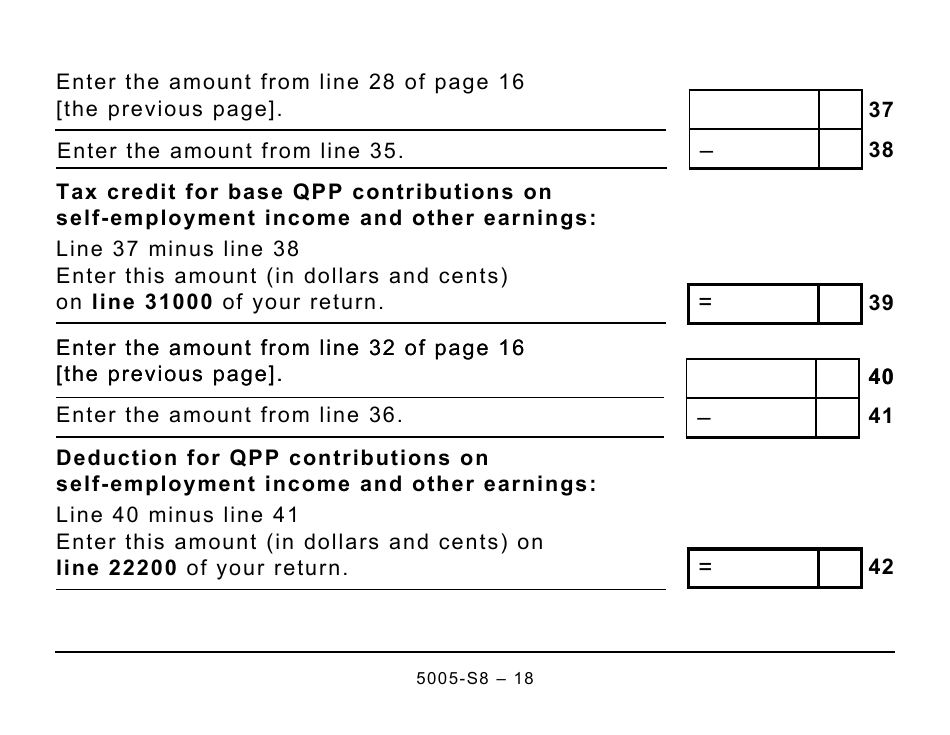 Form 5005-S8 Schedule 8 Quebec Pension Plan Contributions - Large Print - Canada, Page 18