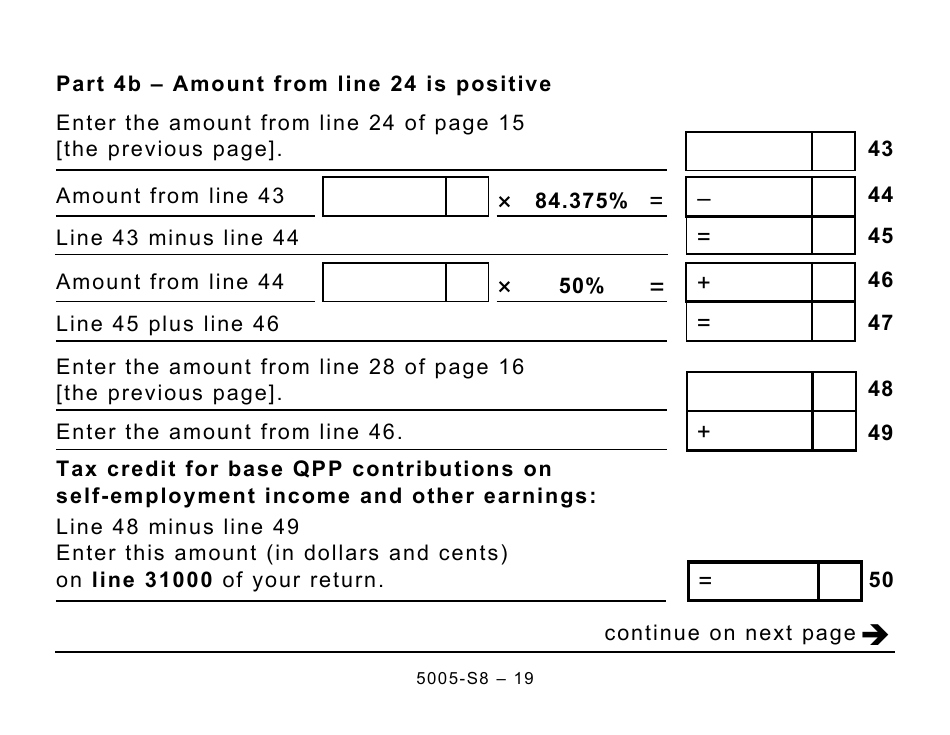 Form 5005-S8 Schedule 8 Quebec Pension Plan Contributions - Large Print - Canada, Page 19