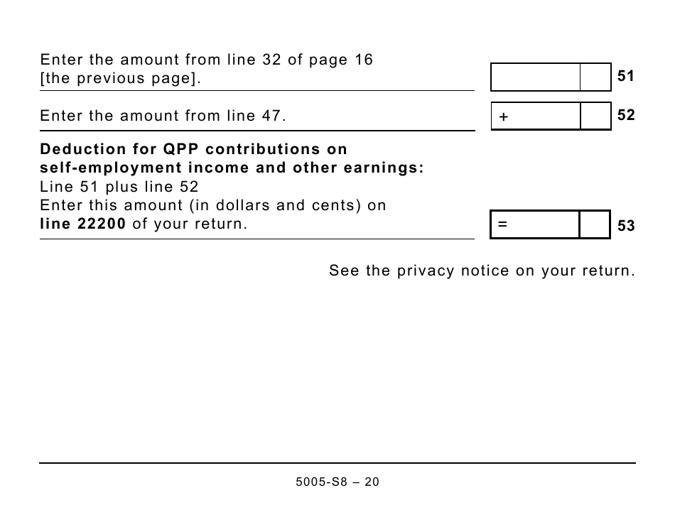 Form 5005-S8 Schedule 8 Quebec Pension Plan Contributions - Large Print - Canada, Page 20