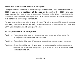 Form 5005-S8 Schedule 8 Quebec Pension Plan Contributions - Large Print - Canada, Page 2