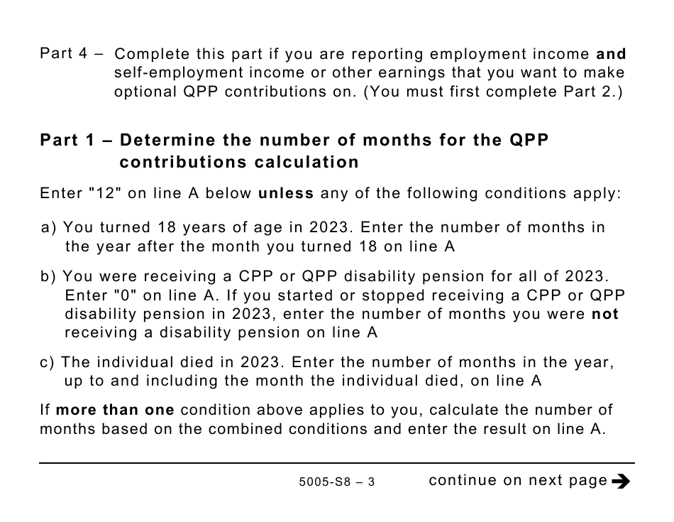 Form 5005-S8 Schedule 8 Quebec Pension Plan Contributions - Large Print - Canada, Page 3