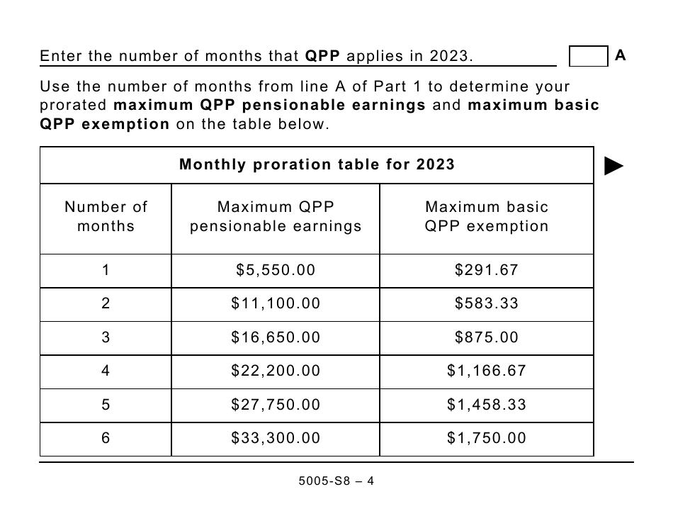 Form 5005-S8 Schedule 8 Quebec Pension Plan Contributions - Large Print - Canada, Page 4
