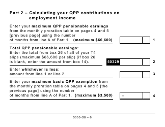 Form 5005-S8 Schedule 8 Quebec Pension Plan Contributions - Large Print - Canada, Page 6