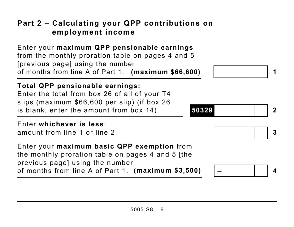 Form 5005-S8 Schedule 8 Quebec Pension Plan Contributions - Large Print - Canada, Page 6