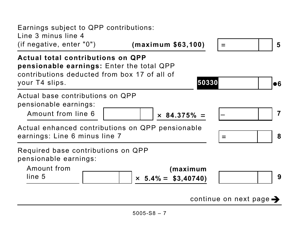 Form 5005-S8 Schedule 8 Quebec Pension Plan Contributions - Large Print - Canada, Page 7