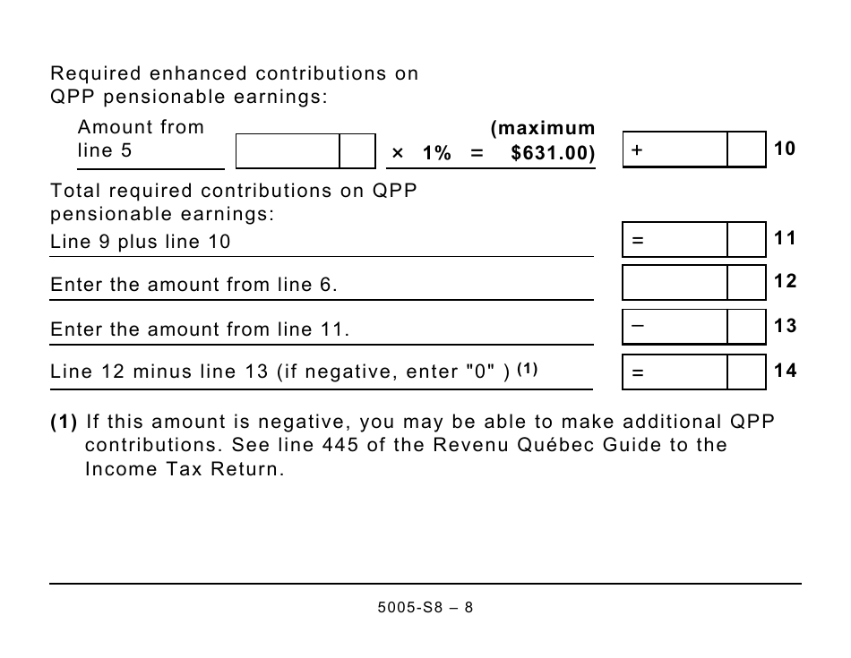Form 5005-S8 Schedule 8 Quebec Pension Plan Contributions - Large Print - Canada, Page 8