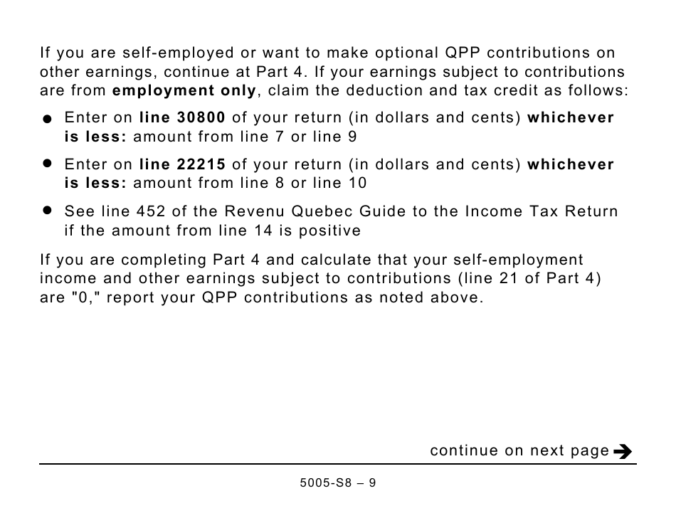 Form 5005-S8 Schedule 8 Quebec Pension Plan Contributions - Large Print - Canada, Page 9