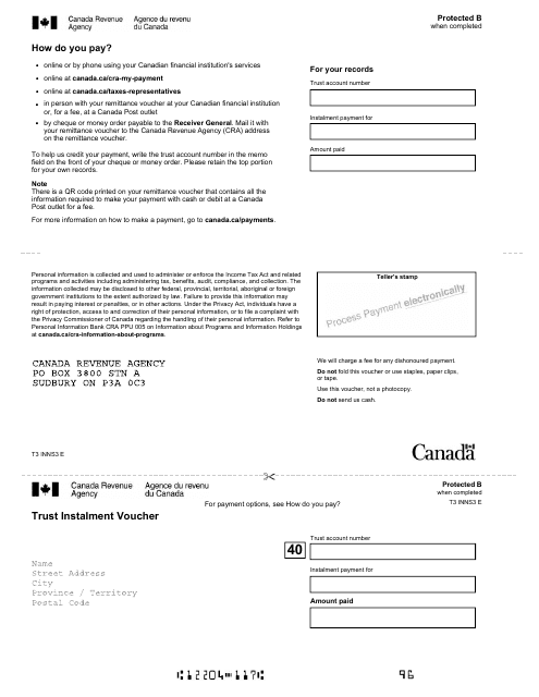 Form T3 INNS3 Trust Instalment Voucher - Canada