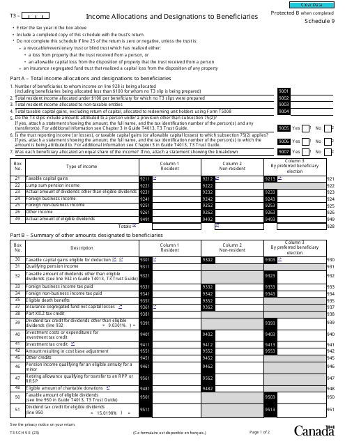 Form T3 Schedule 9  Printable Pdf