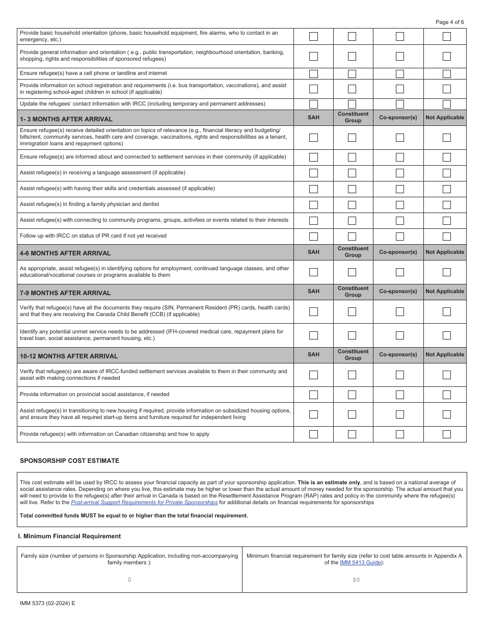 Form IMM5373 Sponsorship Undertaking and Settlement Plan - Sponsorship Agreement Holders (Sah) - Canada, Page 4