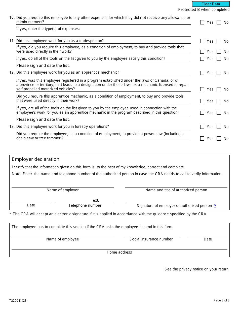 Form T2200 Download Fillable PDF or Fill Online Declaration of ...