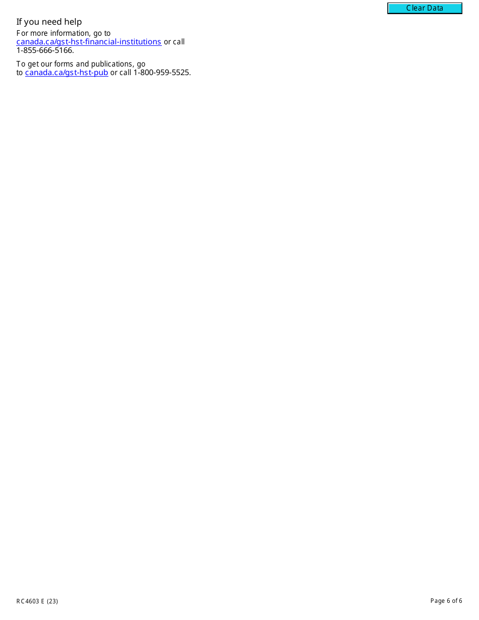 Form RC4603 Gst / Hst Tax Adjustment Transfer Election or Notice of Revocation for a Selected Listed Financial Institution - Canada, Page 6
