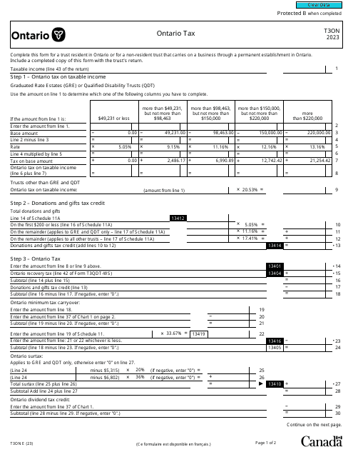 Form T3ON Ontario Tax - Canada, 2023