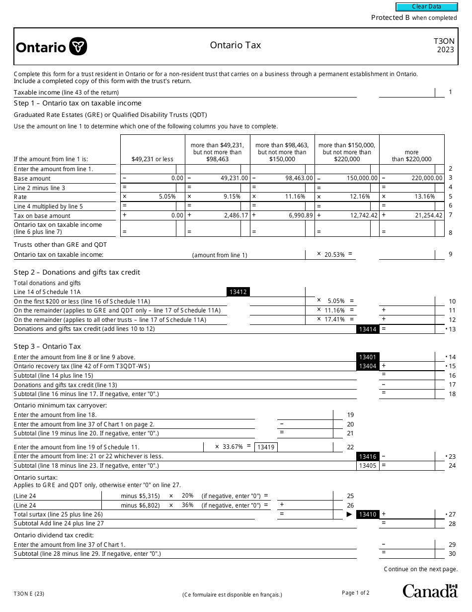 Form T3ON Ontario Tax - Canada, Page 1