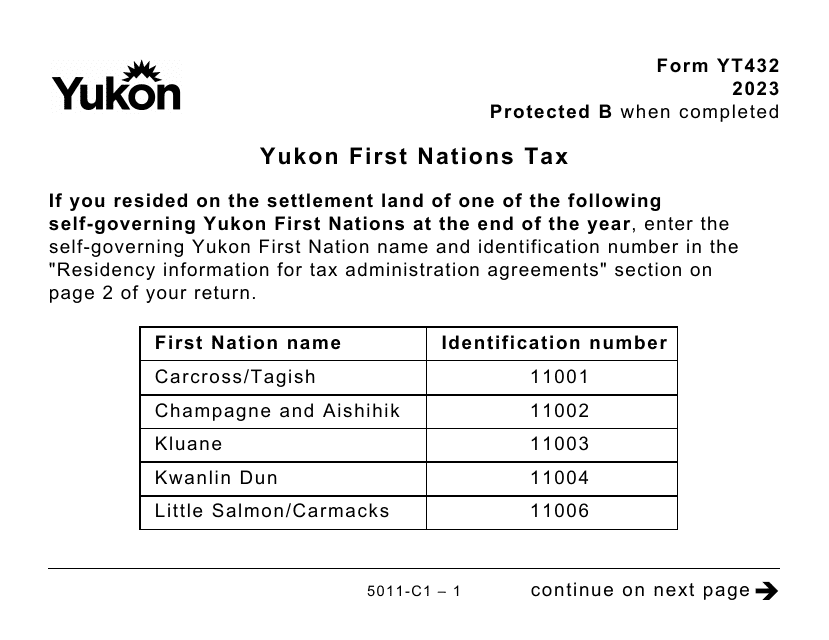 Form 5011-C1 (YT432) Yukon First Nations Tax - Large Print - Canada, 2023