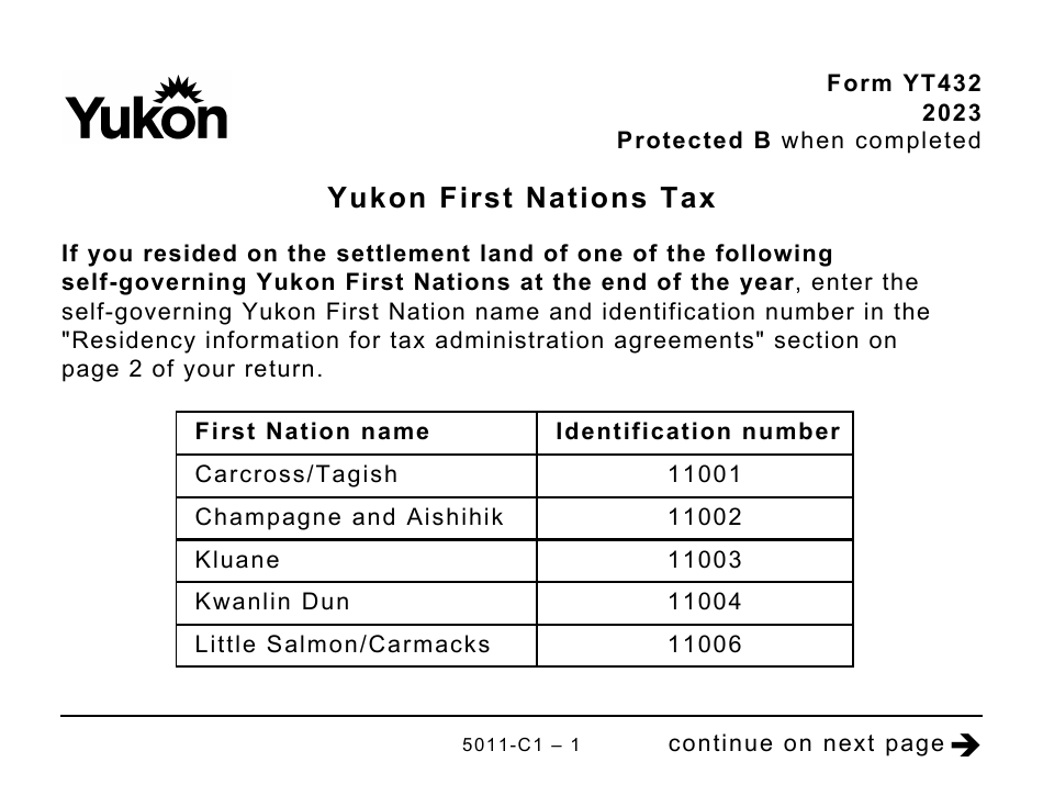 Form 5011-C1 (YT432) Yukon First Nations Tax - Large Print - Canada, Page 1