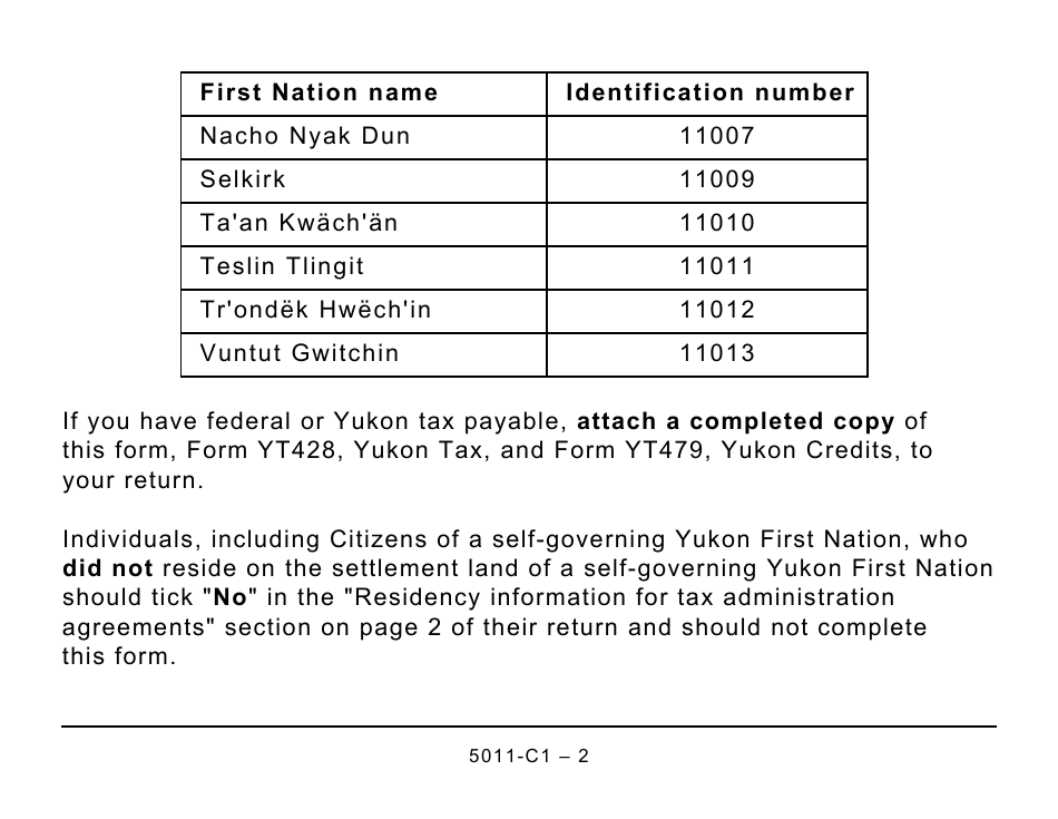Form 5011-C1 (YT432) Yukon First Nations Tax - Large Print - Canada, Page 2