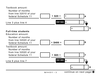 Form 5014-S11 Schedule NU(S11) Nunavut Tuition, Education, and Textbook Amounts - Large Print - Canada, Page 3