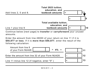 Form 5014-S11 Schedule NU(S11) Nunavut Tuition, Education, and Textbook Amounts - Large Print - Canada, Page 4