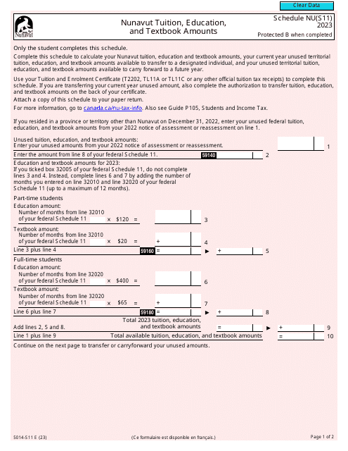 Form 5014-S11 Schedule NU(S11) 2023 Printable Pdf