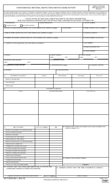 DD Form 250-1 Tanker/Barge Material Inspection and Receiving Report