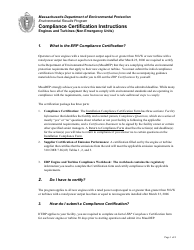 Instructions for Installation Compliance Certification for New Engines and Turbines (Non-emergency) - Massachusetts