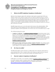 Instructions for Installation Compliance Certification for New Emergency Engines and Emergency Turbines - Massachusetts