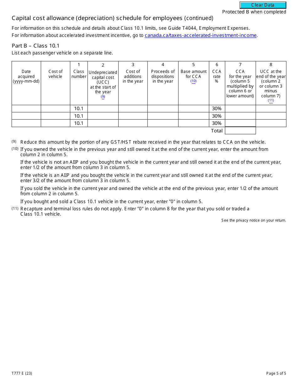 Form T777 Statement of Employment Expenses - Canada, Page 5