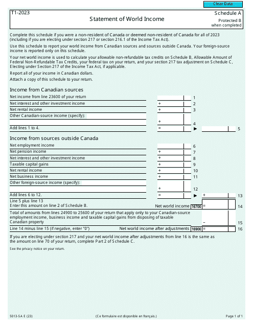Form 5013-SA Schedule A 2023 Printable Pdf