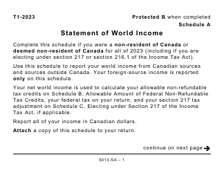 Form 5013-SA Schedule A Statement of World Income - Large Print - Canada