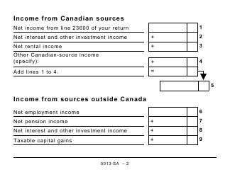 Form 5013-SA Schedule A Statement of World Income - Large Print - Canada, Page 2