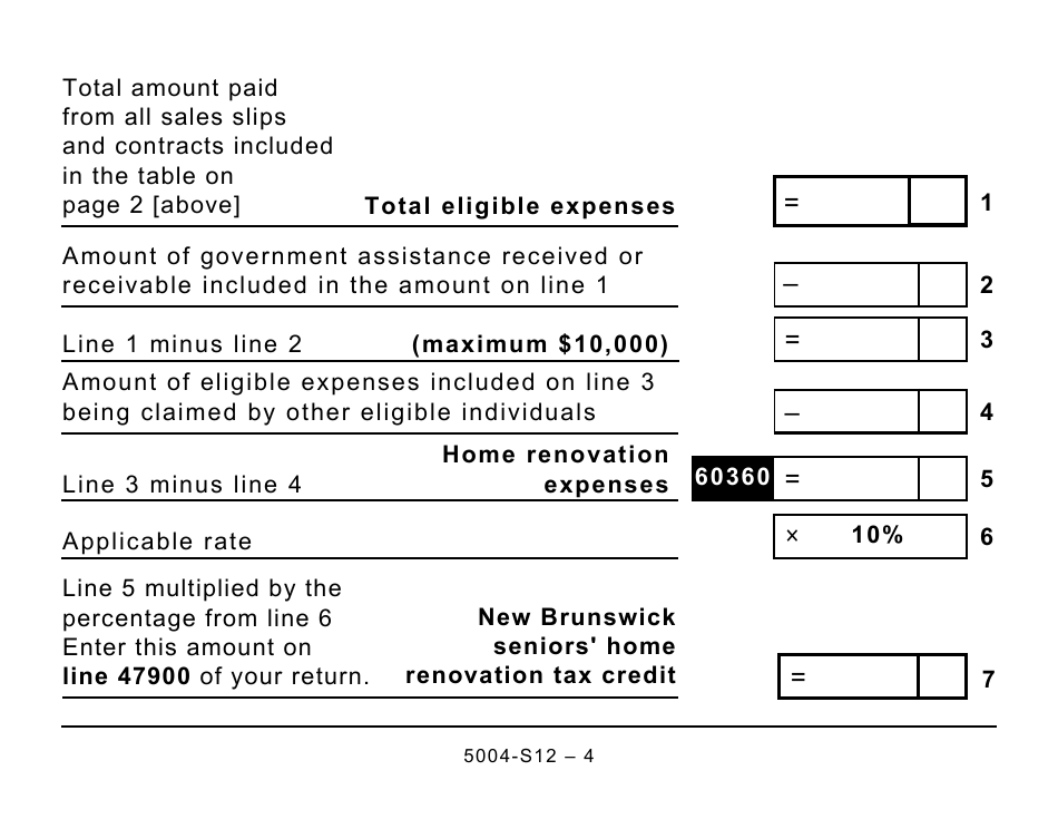 Form 5004-S12 Schedule NB(S12) New Brunswick Seniors Home Renovation Tax Credit - Large Print - Canada, Page 4