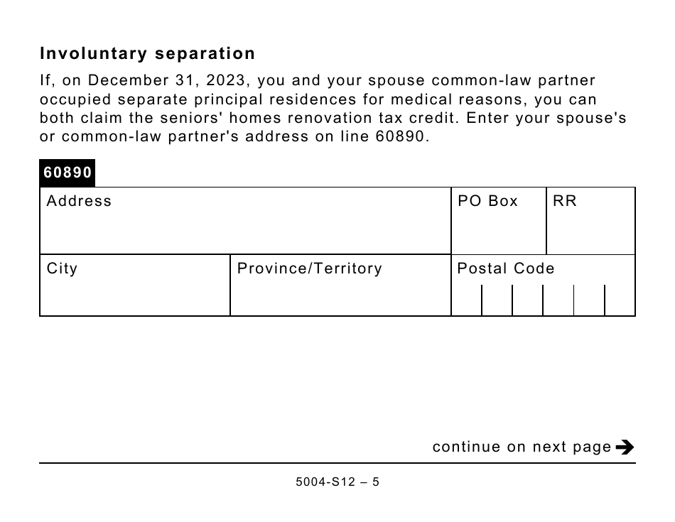 Form 5004-S12 Schedule NB(S12) New Brunswick Seniors Home Renovation Tax Credit - Large Print - Canada, Page 5