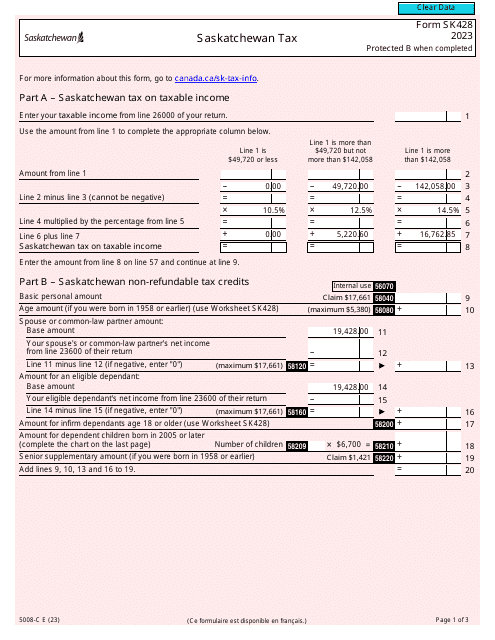 Form 5008-C (SK428) Saskatchewan Tax - Canada, 2023