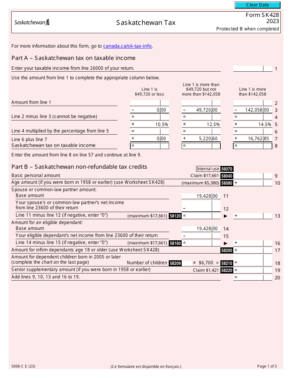 Form 5008-C (SK428) Saskatchewan Tax - Canada, Page 1