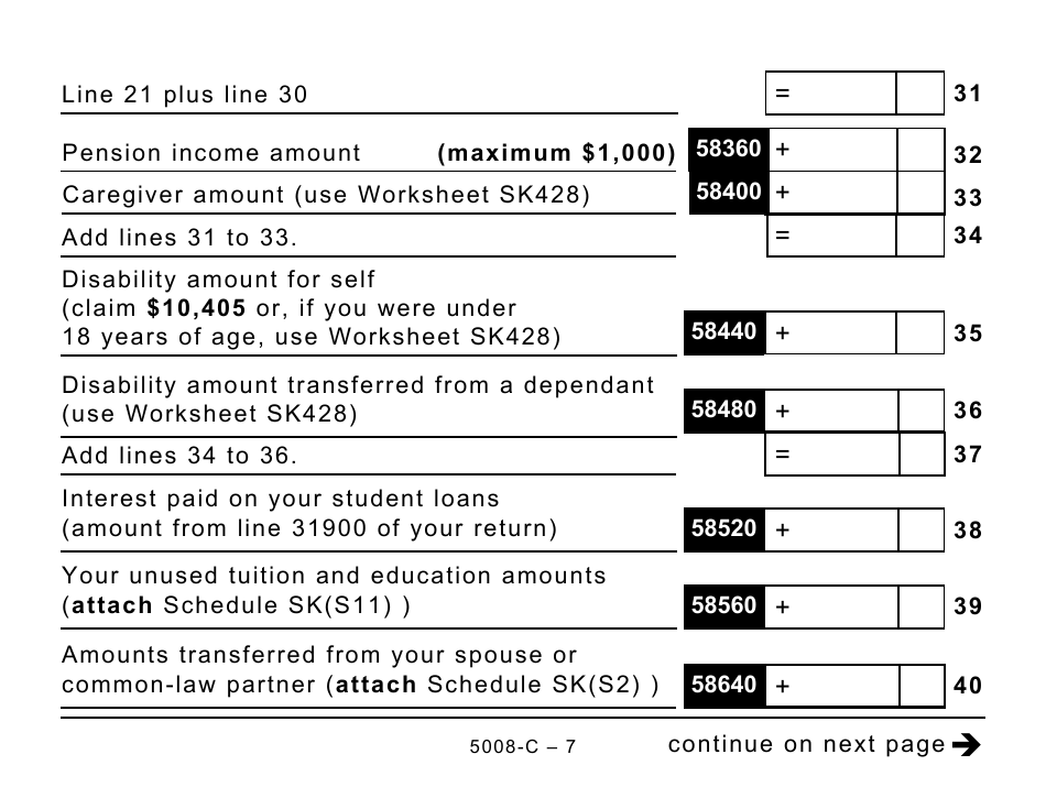 Form 5008-C (SK428) Saskatchewan Tax - Large Print - Canada, Page 7