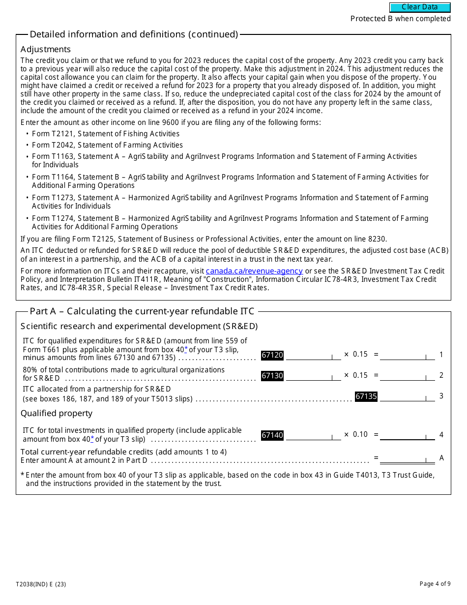 Form T2038(IND) Investment Tax Credit (Individuals) - Canada, Page 4