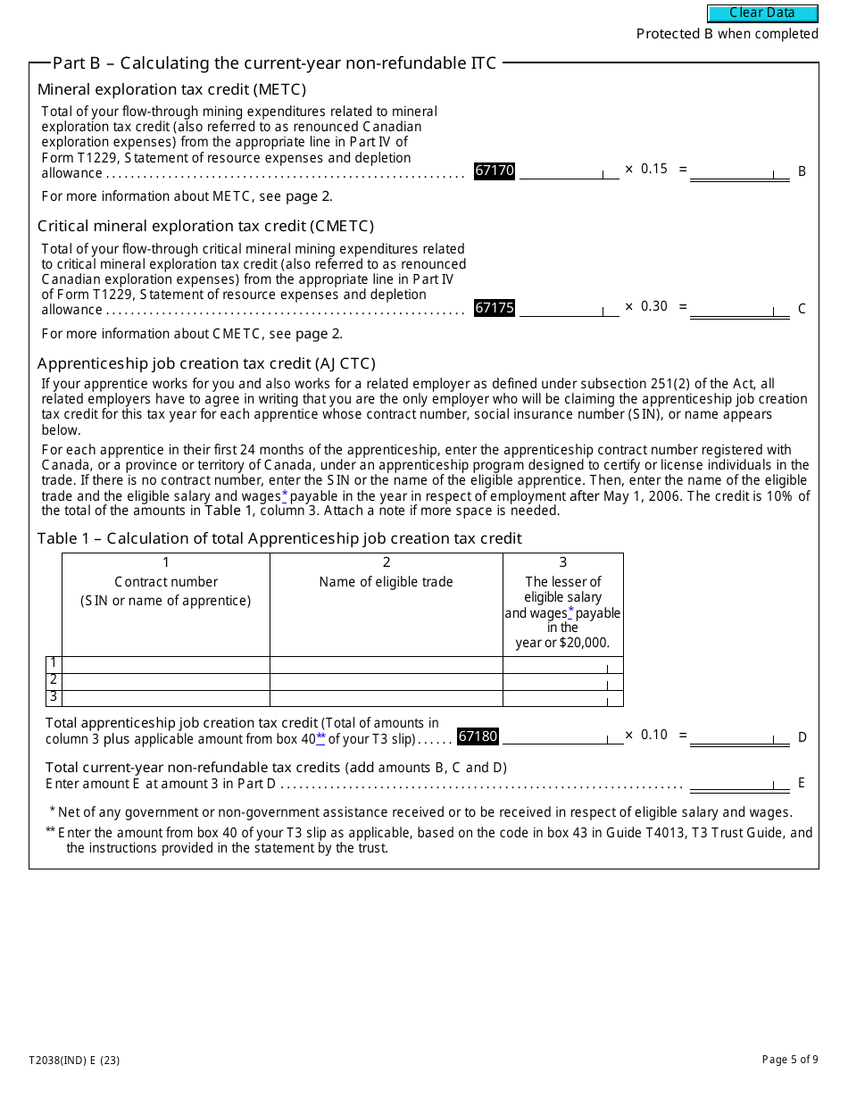 Form T2038(IND) Investment Tax Credit (Individuals) - Canada, Page 5